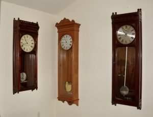 Self Winding Clock Company models #25 (left), #14 (center) and #4 (right).